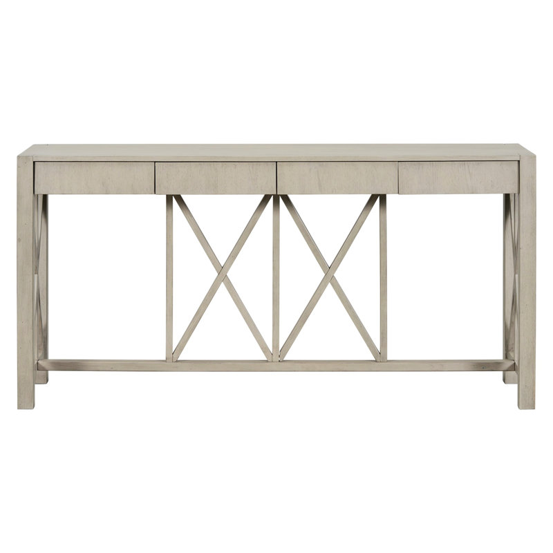 Rectangular Top Console Table with 4 Spacious Drawers, Open Bottom Storage, Grey