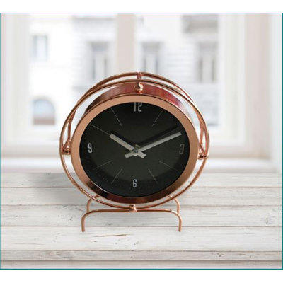Roman Numeral Metal Quartz Movement / Crystal Tabletop Clock in Brown