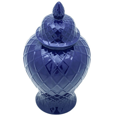 19.5" Diamond Pattern Antique White Temple Jar
