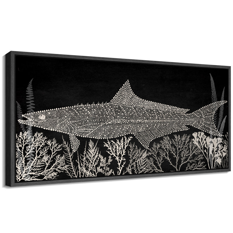 Reproduction d'art sur toile encadrée, thon noir et blanc, H 30 po x l 60 po, Noir, noir, noir, noir