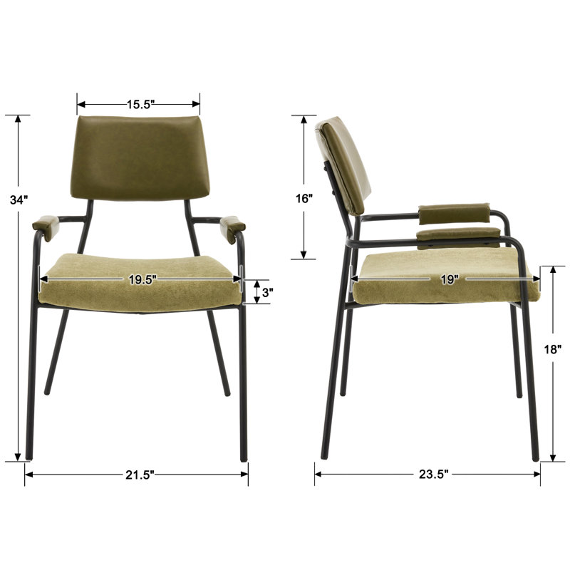 Modern Upholstered Dining Chairs With Backrest And Armrest, With Metal Frame, For Dining Room/Living Room, Chenille Green
