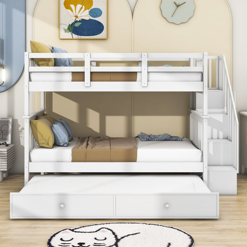 Lit superposé en bois avec couchette Doresha, Blanc, Simple sur simple