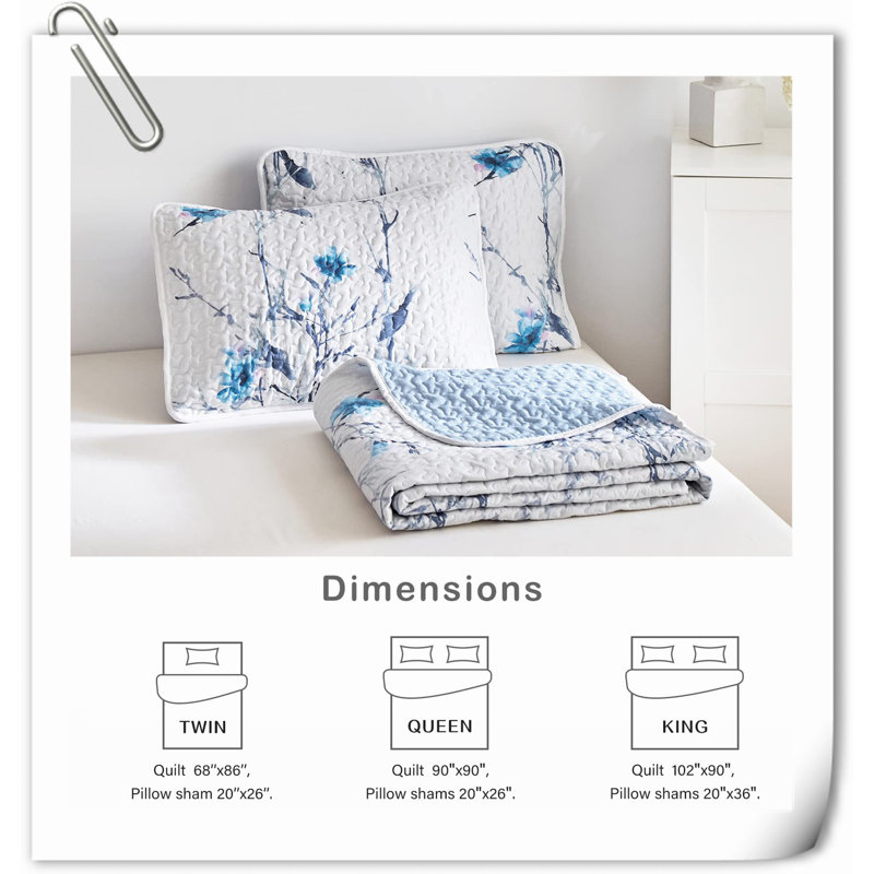 Quilts,3 Pieces Quilt Set, Floral Reversible Bedspread Coverlet Set, Soft Microfiber Lightweight Bed Cover For All Season