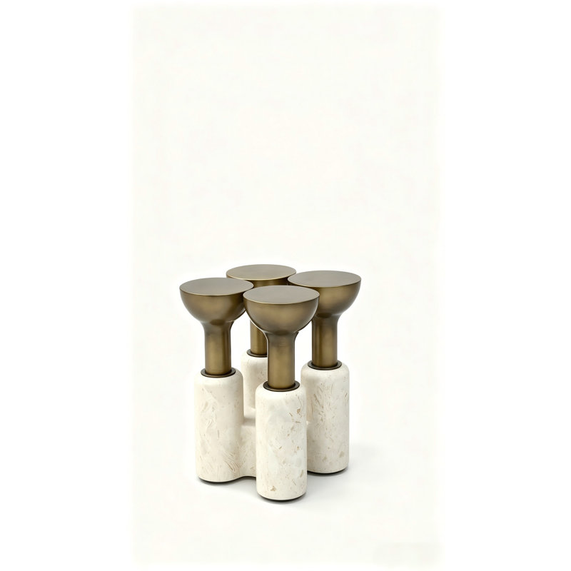 Ensemble de 2 tables basses modernes en marbre et verre avec base en laiton antique et acier inoxydable de ton jade