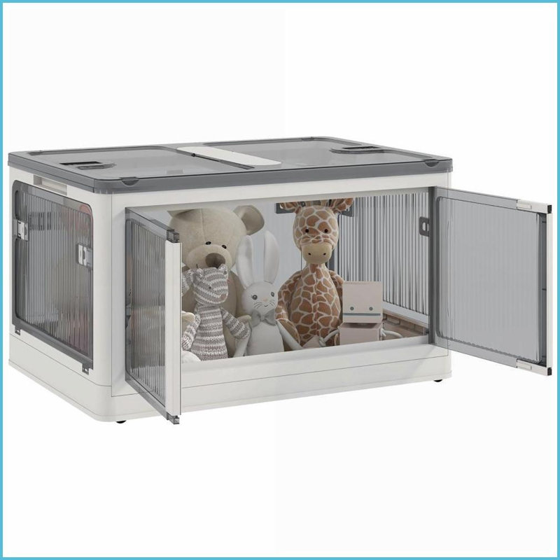 Bacs de rangement empilables pliables avec couvercles Roues | Blanc | Plastique, Blanc