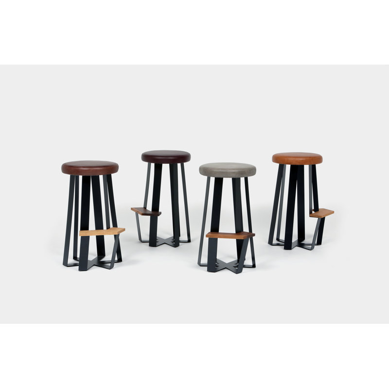 Stool with Metal Frame, Tobacco
