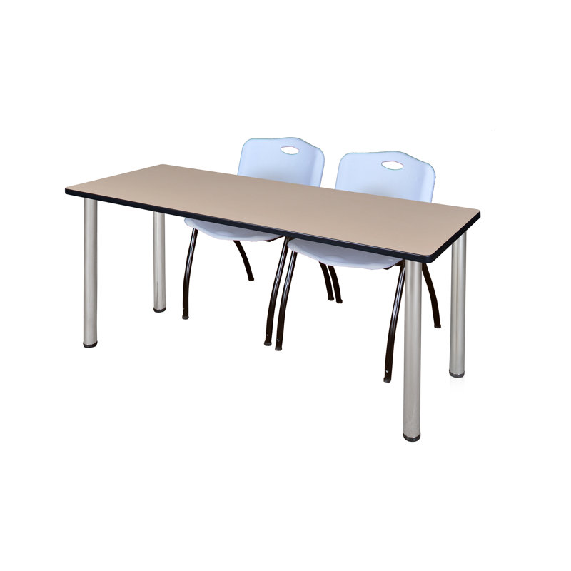 Plateau de table Kee et chaises empilables 2 M, Gris, Chrome, Acajou