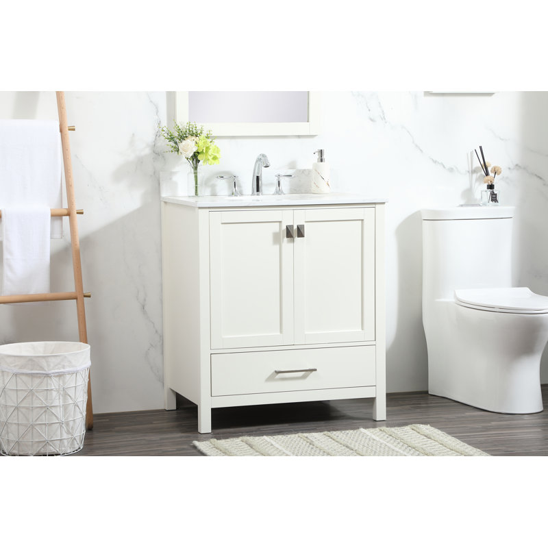 Irene 30'' Single Bathroom Vanity with Engineered Marble Top, White