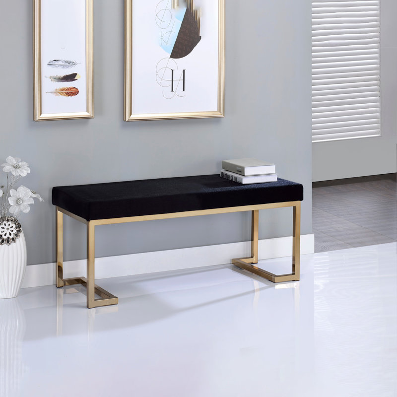 Banc en tissu noir Boice et finition champagne