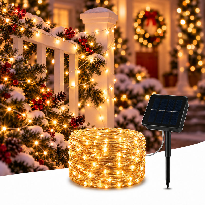 72 ft Solar Powered 200 LED String Light with 8 Modes Christmas Decorations Outdoor Waterproof Light, Yellow