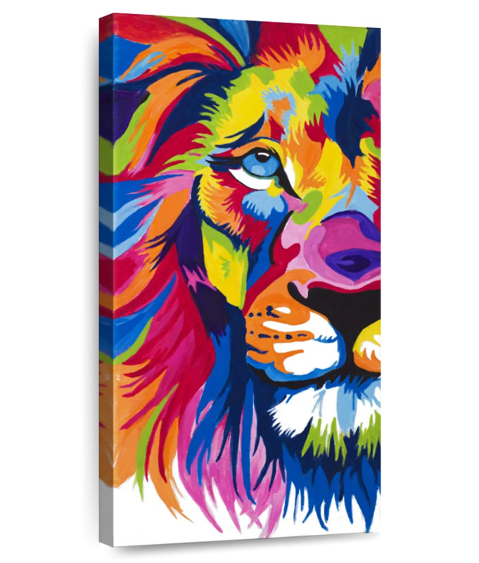Portrait de lion à moitié coloré, H 24 po x l 12 po