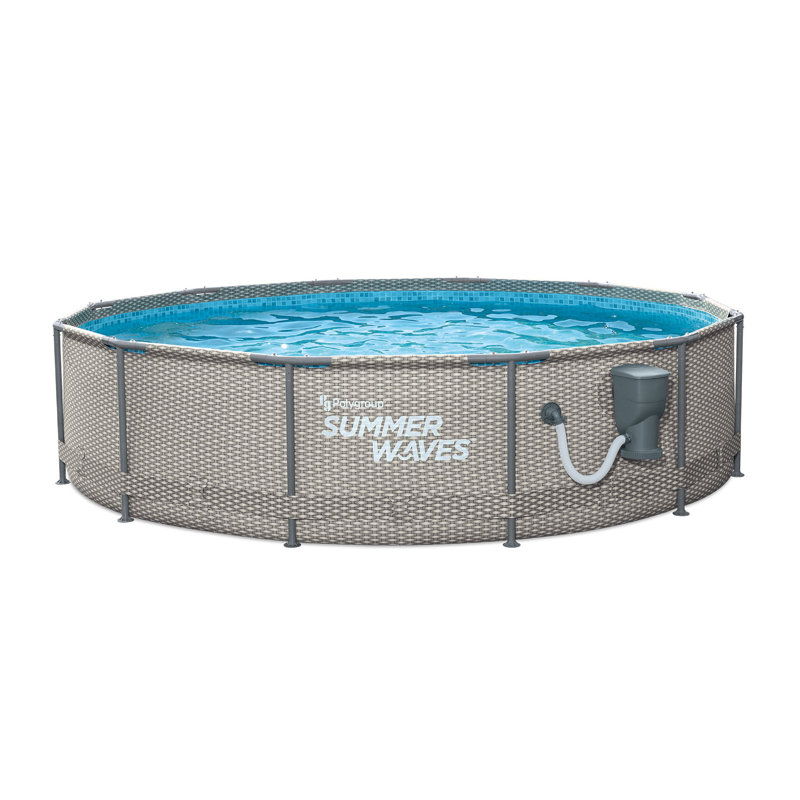 Summer Waves Plastic Round Frame Set Pool 33'' H x 144'' W x 144'' L , with Pump Included
