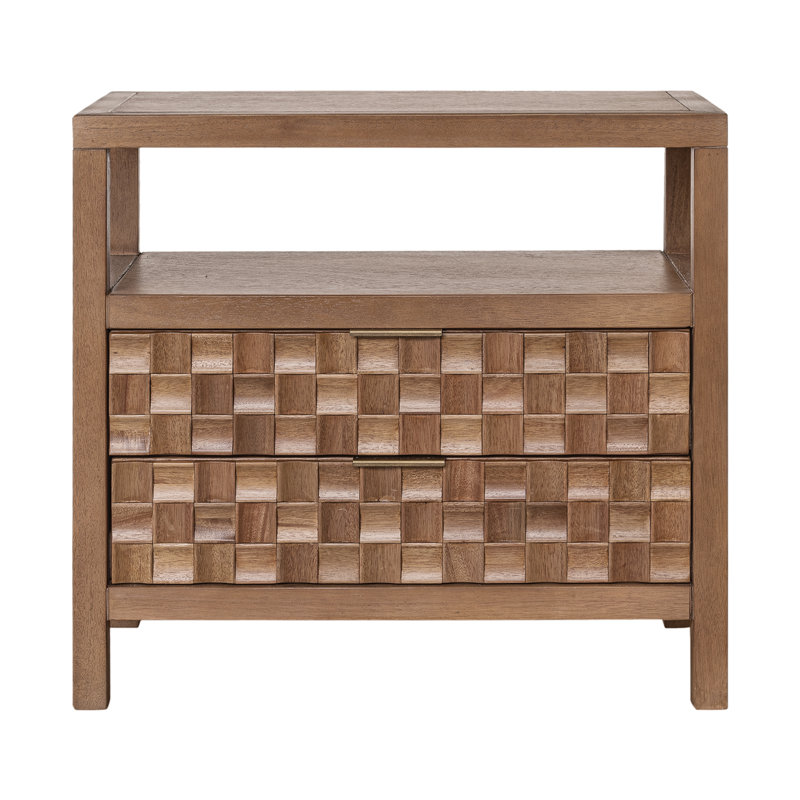 Chester 2 Drawer Nightstand 28" W With Shelf And Mosaic Doors, Medium Brown