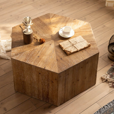 Retro Walnut Solid Wood Hexagon Coffee Table