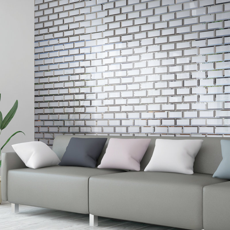 Reflection 11.82 in. x 12.01 in. Brick Joint Glossy Glass Mosaic Tile, Silver