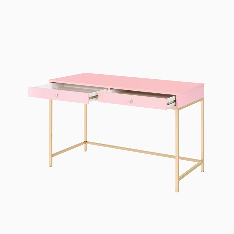 Bureau d'écriture rose à 2 tiroirs rose brillant