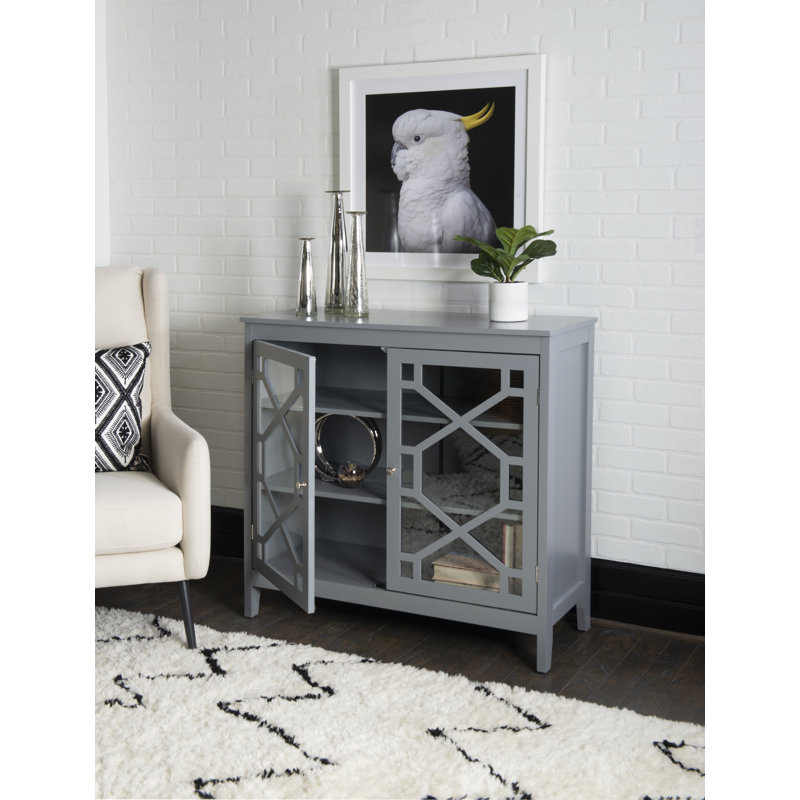 Armoire décorative à trois tablettes de 38 po avec deux portes vitrées Fiama, Gris