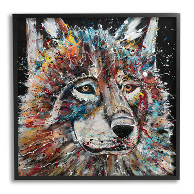 Stupell Industries Urban Wolf Graffiti Face Portrait By Jen Seeley - Floater Frame Painting On Wood In Midnight Black Framed Giclee