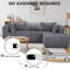 Canapé modulaire 105 po avec méridienne Cloud, siège profond modulaire, aucun assemblage requis, canapé en velours côtelé à compression pour le salon, méridienne grise gauche-1226996193-1226996198