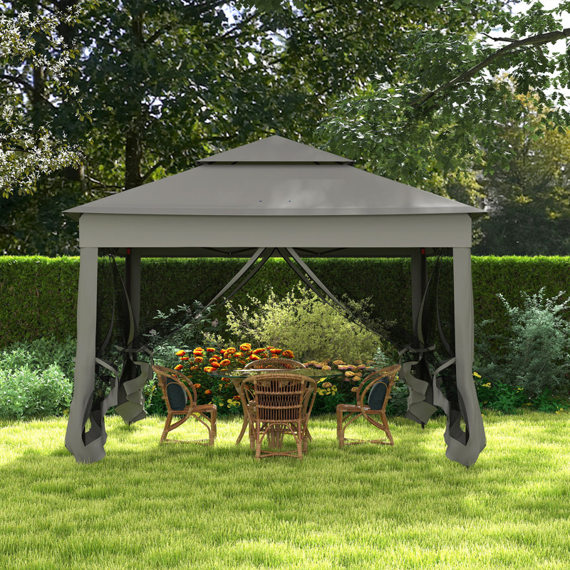 3 X 3m Pop Up Gazebo, Double Roof Outdoor Party Shelter With Insect Netting Curtains, Zip Doors, Powder Coated Frame, Guy Ropes & Ground Stakes, Portable Carry Bag, Dark Grey