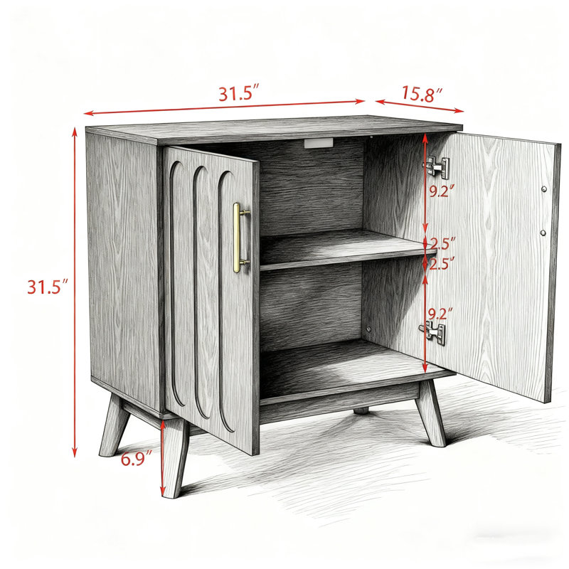 Cabinet With Adjustable Shelves & Solid Wood Legs, Buffet Cabinet With Storage, Walnut Storage Cabinet For Living Room, Entryway, Hallway, Dining Room, Kitchen