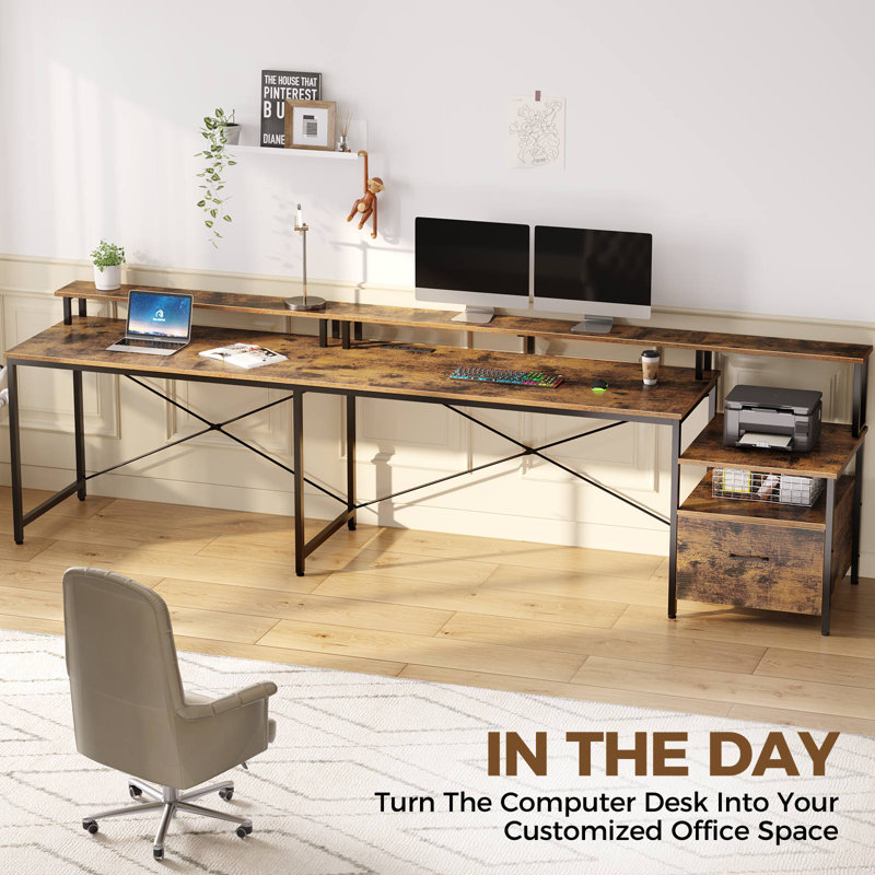 Inbox Zero Kurtiss 68" L Shaped Computer Desk with File Drawer with ...