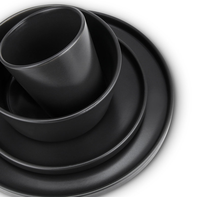 Matte Black Porcelain 16-Piece Outdoor Dinnerware Set