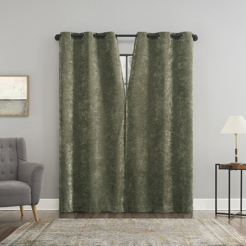 Sun Zero Isidora Velvet Magnetic Closure 100% Blackout Grommet Curtain Panel, 40" W x 96" L, Green