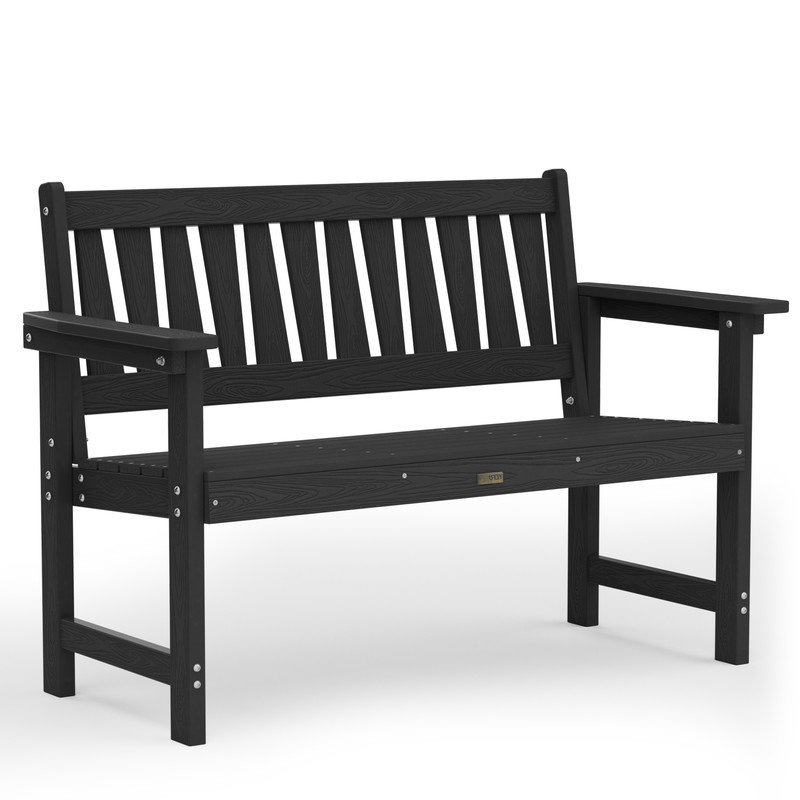 Banc d'extérieur en plastique HiPS pour 2 personnes, imperméable et facile à nettoyer, Noir