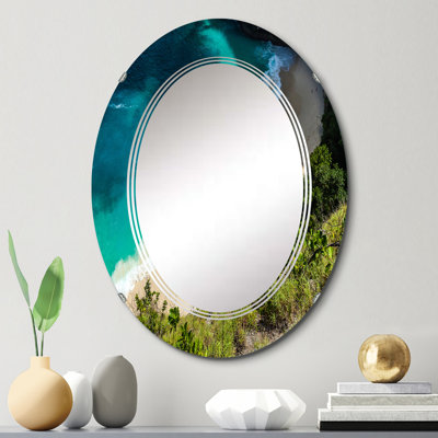 Vue aérienne de la plage tropicale V - miroir mural nautique et côtier ovale