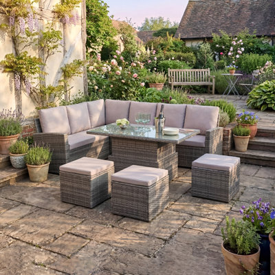 Pelias - Rattan Corner Sofa Set With Rising Table - 8 Seats