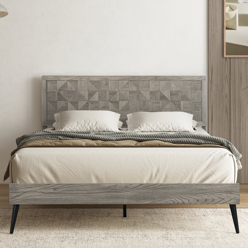 Selvar Queen Size Bed Frame - SEB-47-Q with Headboard & Footboard, 12 Durable Solid Wood Slatted, Center Metal Legs, Anti-Slip & Noise-Free, Easy Set Up, No Box Spring Needed, Driftwood Gray