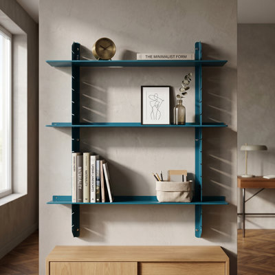 Adjustable Metal Floating Shelf Unit, Industrial Wall Mounted Display Rack