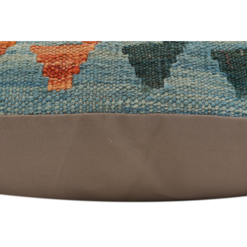 Coussin rustique en kilim tissé à la main rustique Shaw, H 20 po x l 20 po, Bleu / Orange / Gris
