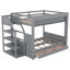 Lit superposé double en bois gris pleine grandeur, conception convertible avec escalier de rangement, table de chevet, 3 tiroirs et support de matelas pour la structure du lit