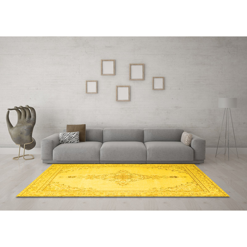 Milleigh Oriental Machine Woven Chenille/Polyester Area Rug in Yellow, Rectangle 2' x 3'
