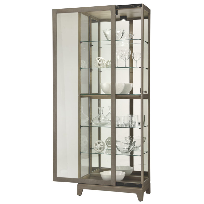 Jelicia Lighted Glass Curio Cabinet with Adjustable Shelves, Gray