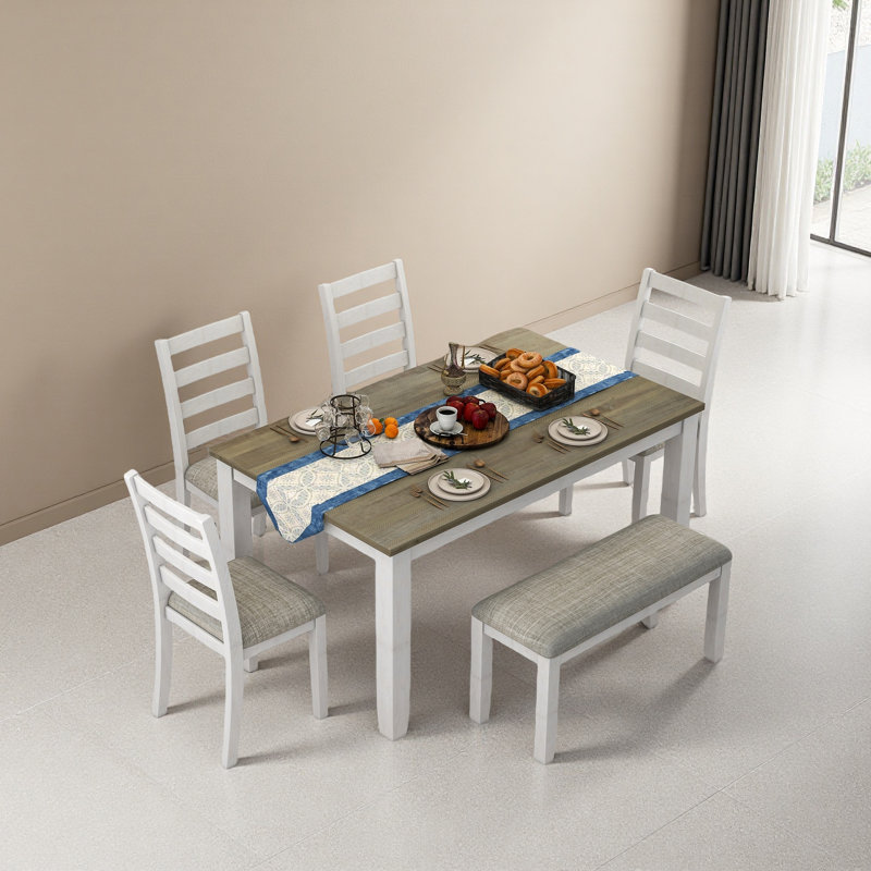 Ensemble de table de salle à manger de style rustique 6 pièces avec 4 chaises ergonomiques et un banc