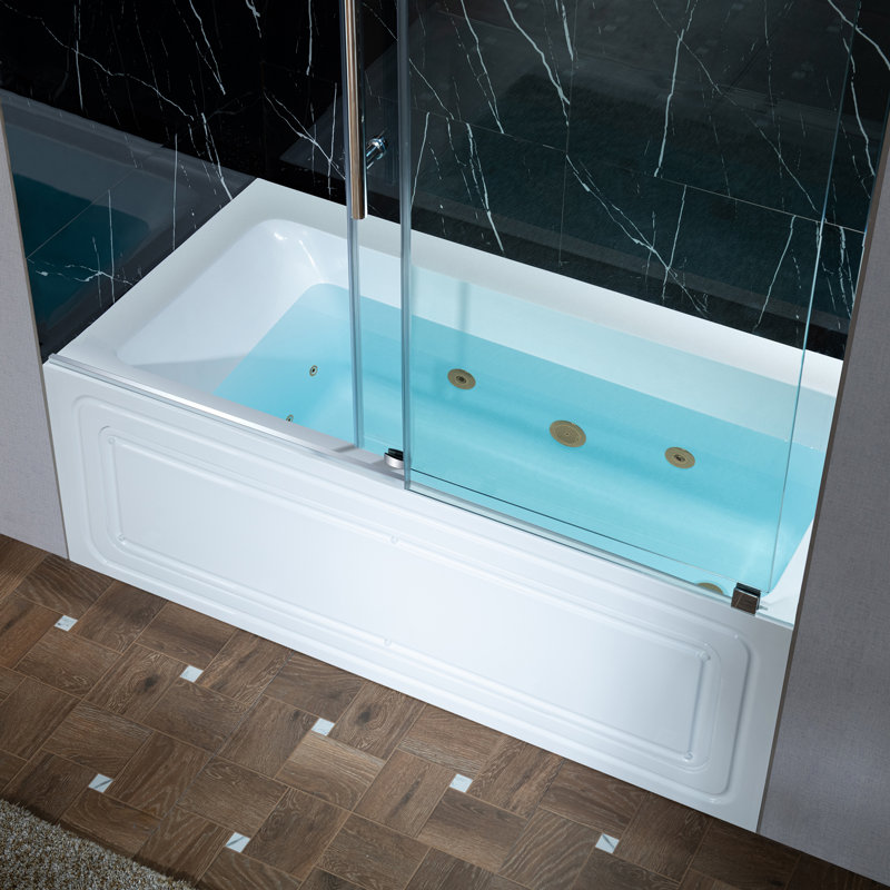 Baignoire tourbillon rectangulaire en acrylique 60 po x 32 po avec drain et trop-plein Alcove, Oui, Or brossé