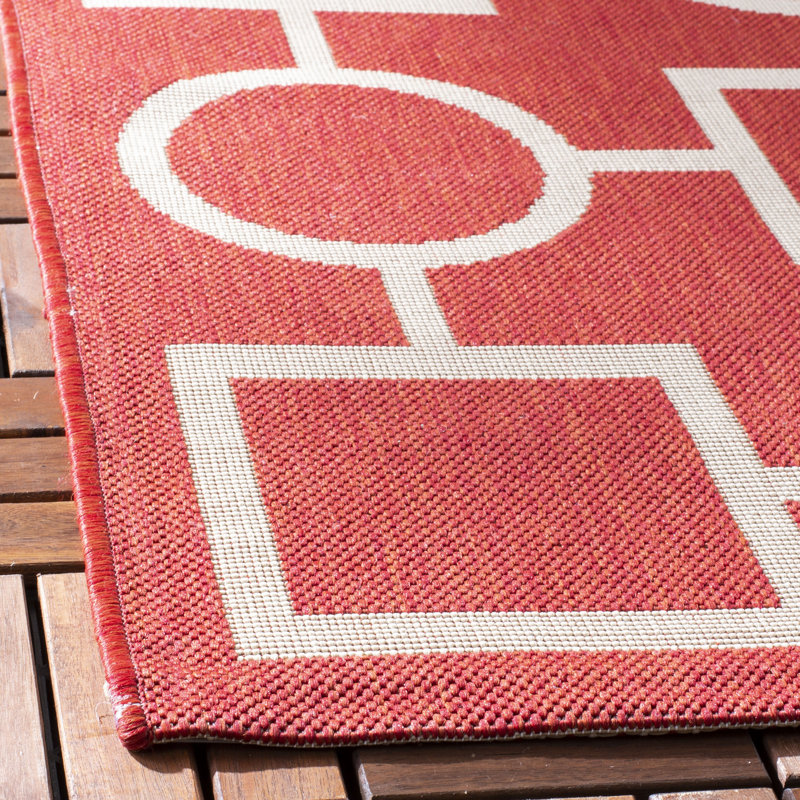 Arneshia Geometric Red/Bone Area Rug, Rectangle 4' x 5'7"