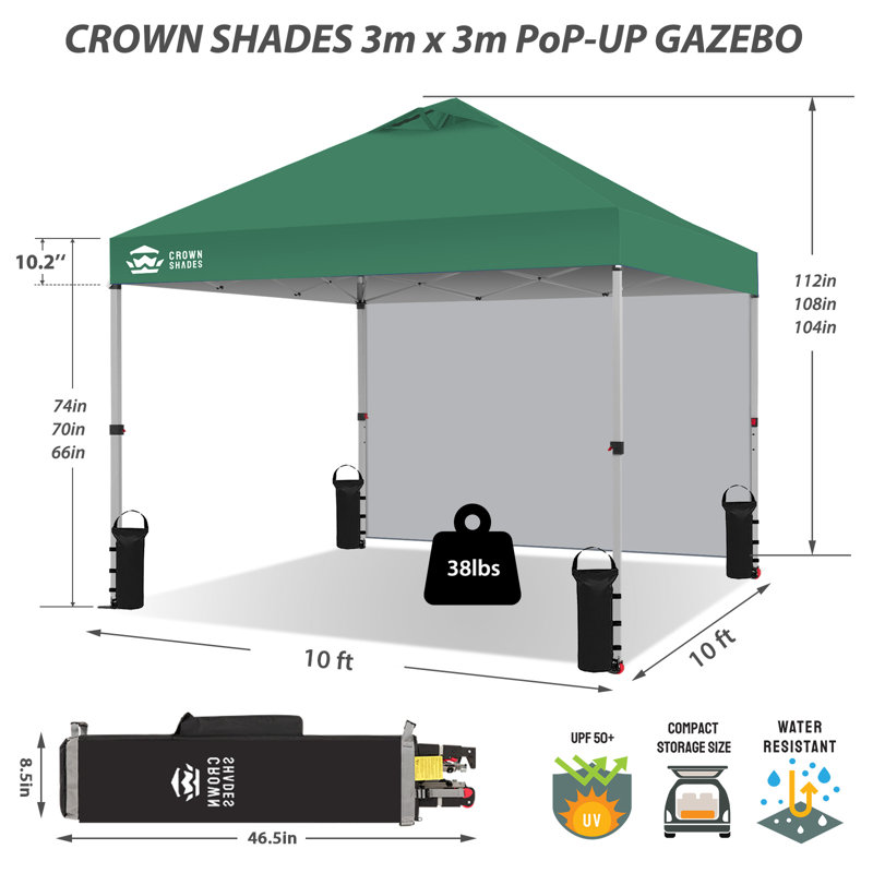 10 Ft. W x 10 Ft. D Steel Pop-Up Canopy Beach Tent with 1 Side Wall, Forest Green
