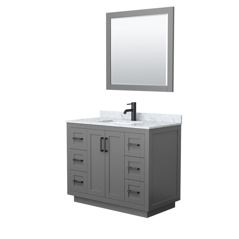 Miranda 42" Freestanding Single Bathroom Vanity with Marble Top with 34" Mirror, Dark Gray, Matte Black