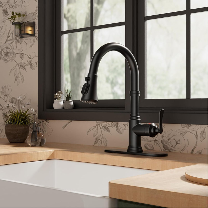 Vintage Stainless Steel Pull-Down Kitchen Faucet - High Arc Single Handle, 3-In-1 Sprayer For Farmhouse, RV, Bar (Fits 1 Or 3 Holes)