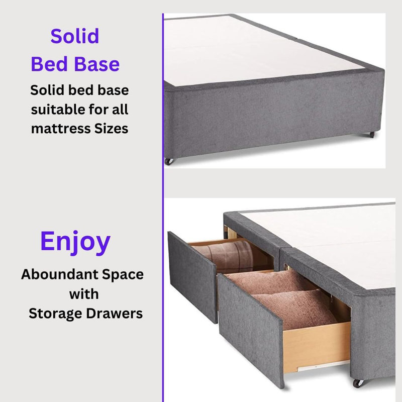 Rissie Charcoal Chenille Bed Base with 2 Drawers