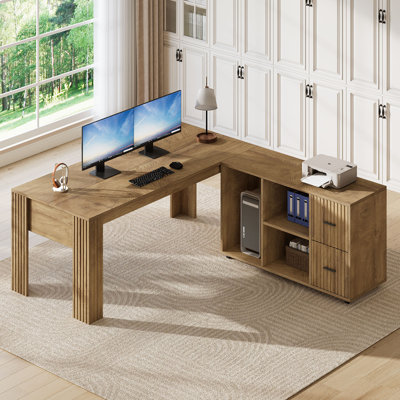 63"  L-Shaped Executive Desk with Lockable Rolling File Cabinet,Computer Desk for Home Office