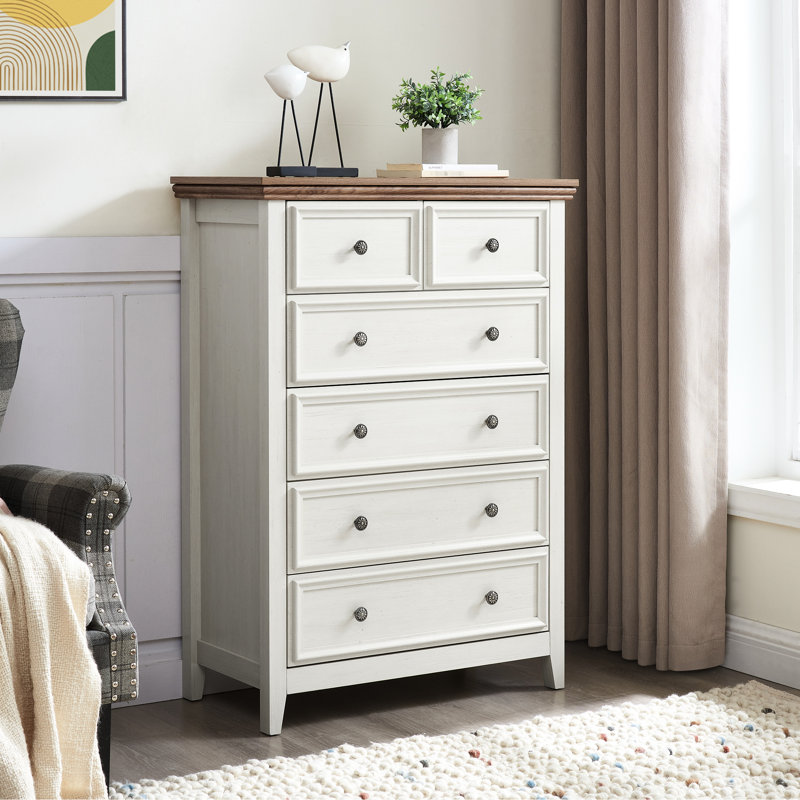 Commode 6 tiroirs pour chambre à coucher - Beige