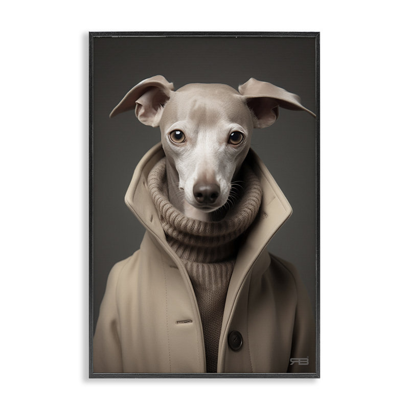 Art chic de la levrette par Roozbeh Bahramali, H 18 po x l 12 po, Giclée encadrée noir minuit