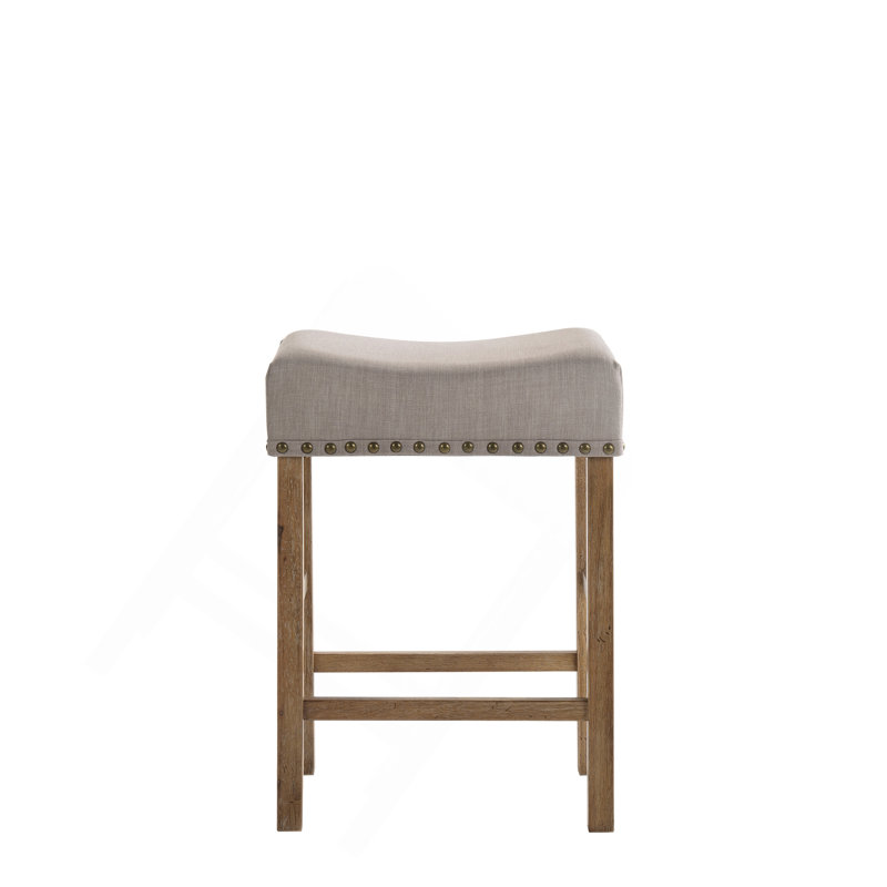 Tabouret à hauteur de comptoir Martha II en lin brun clair patiné (ensemble de 2), Chêne