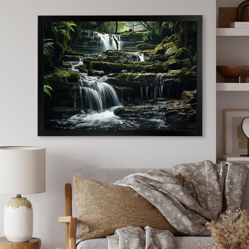 " Waterfall Natures Symphony ", Black Single Picture Framed, 34" H x 44" W x 1.5" D