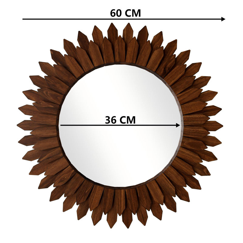 Miroir décoratif décoratif en bois de tournesol, 24 po x 24 po, Bois brun foncé